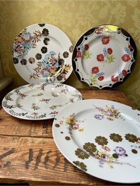 Vintage Anthropologie c. Early 2000s Floral Dessert Plates, Never Used!